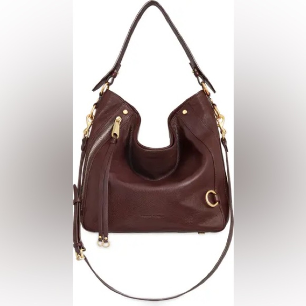 Rebecca Minkoff Dark Brown Leather Hobo Shoulder Bag with Gold Hardware